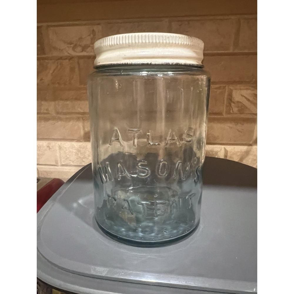 Atlas Mason Blue Glass Mason Jar Bottle with White Lid